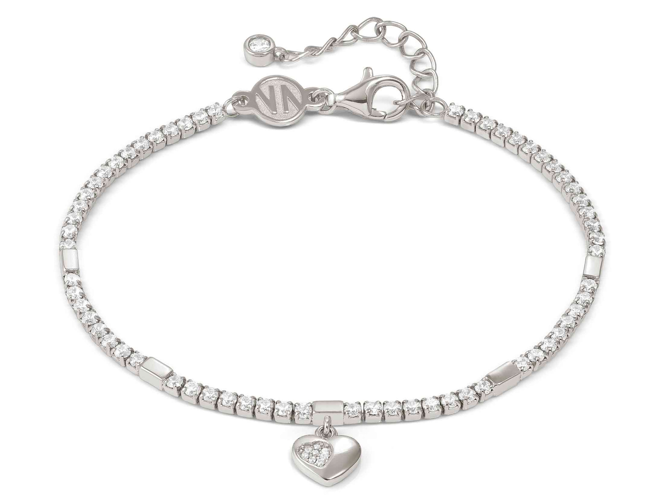 Sterling Silber Armband von Pandora mit Herzanhänger und glänzenden Zirkonia, Länge 16,5-19,5 cm, elegant und modern, ideal für besondere Anlässe oder als Geschenk.
