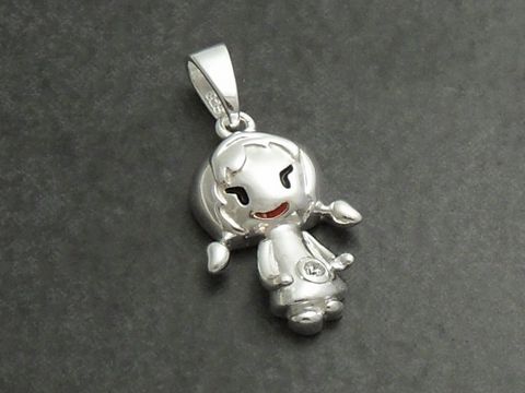 39701-0 Mädchen Anhänger Zirkonia aus 925 Sterling Silber von Juwelier Harnisch für Kinder, zeigt eine fröhliche, verspielte Figur mit einem lächelnden Gesicht und kurzen Haaren.