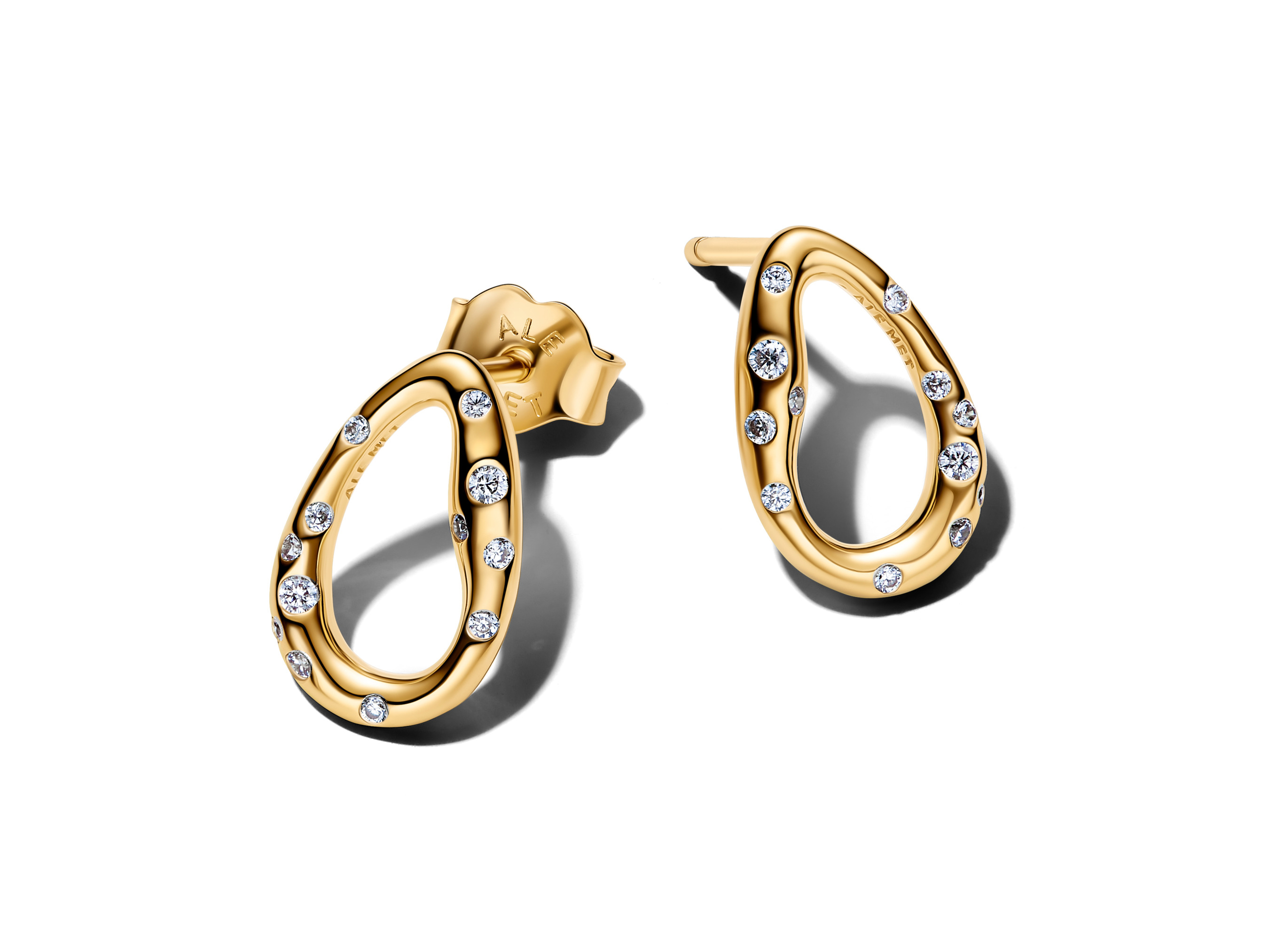 Pandora 264659C01 - Organisch geformte ovale Ohrstecker mit Steinen Zirkonia - Gelbgold Vergoldung