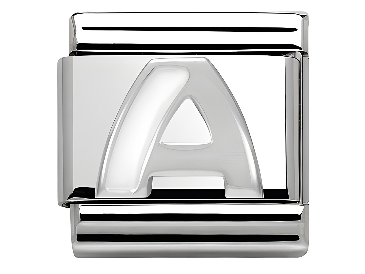 Buchstabe A aus Emaille in Classic SilverShine, Hersteller Nomination, glänzendes Design mit klarer Kontur und eleganten Linien für vielfältige Armband-Kombinationen.