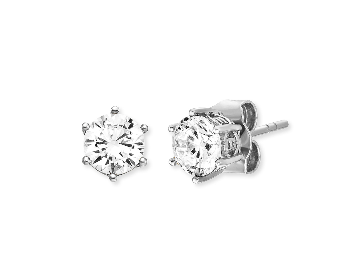 Edle Engelsrufer ERE-SHINY-ZI-ST-6 BASIC Ohrstecker mit funkelndem Zirkonia in rhodinierten Silber, Durchmesser 6 mm, klassisches Design für jeden Anlass.