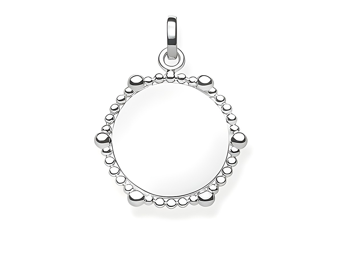 Anhänger von Thomas Sabo aus Silber, rund mit feinem Perlenrand und einer glatten, gravurfreundlichen Oberfläche, Modell LBPE0018-001-21, ideal für personalisierte Schmuckstücke.
