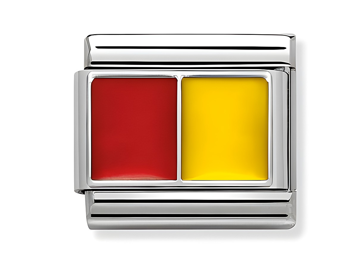 Edelstahl und Emaille Komponente in rot und gelb mit Flaggenmotiv, Hersteller Nomination, Modell Nomination 330209 26, ideal für Schmuck-Designs.