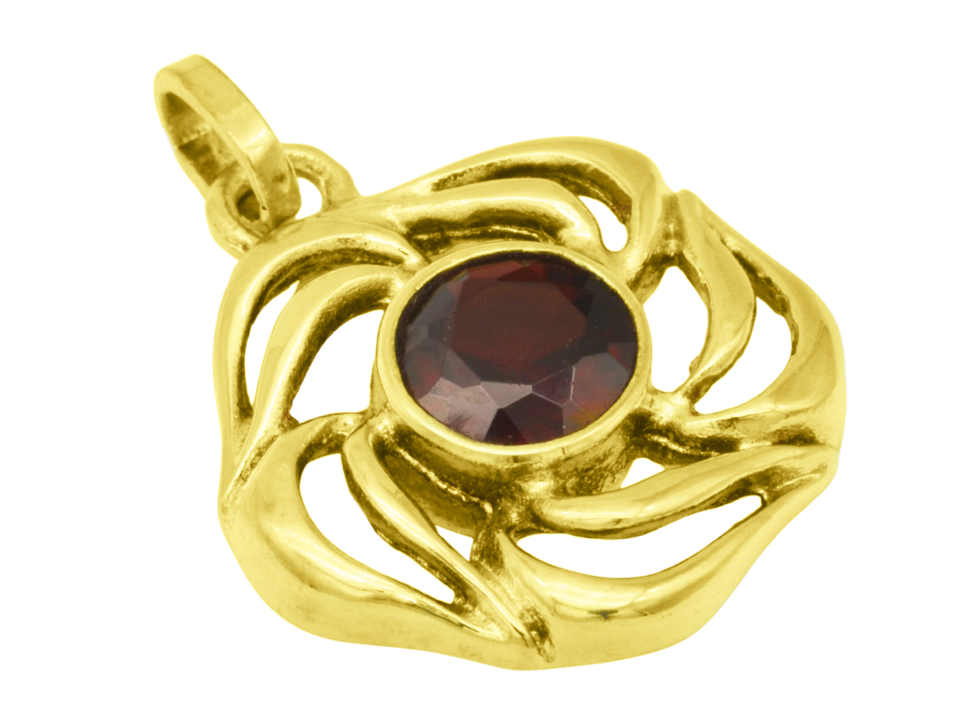 Anhänger Rose Granat - Gelbgold poliert - Granat Rot