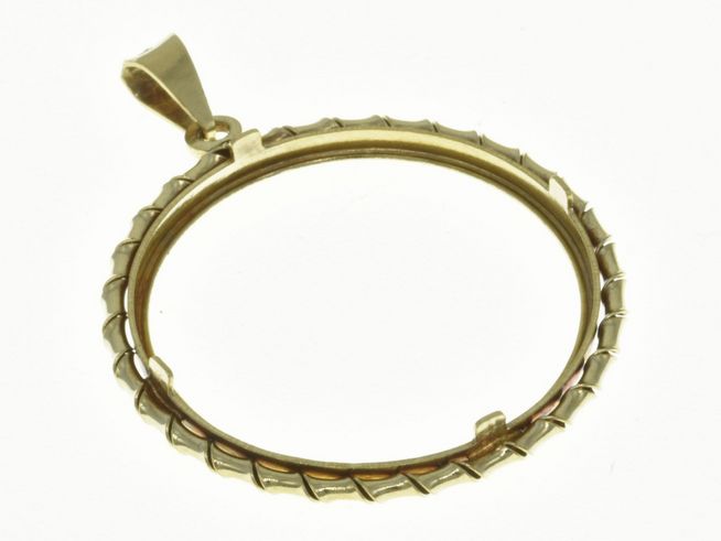 Münzfassung Anhänger aus 585 Gold von Juwelier Harnisch mit Spiralkordel für Münzen bis 26,1 mm Durchmesser ideal für individuelles Schmuckdesign.