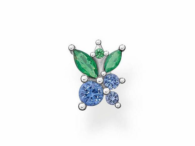 Thomas Sabo Ohrstecker in Heidelbeere mit Sterling Silber und Glas-Keramik Stein, kunstvoll gestaltete Schmuckstück mit bunten Steinen in Blau und Grün.
