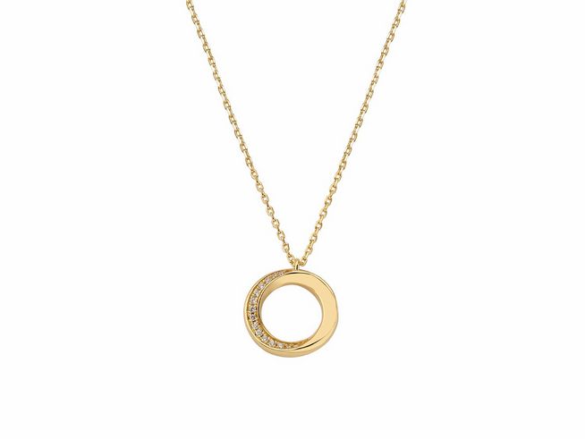 Elegante Xenox Sterling Silber Kette XS2125G in Gelbgold Vergoldung mit klassischem Kreis-Anhänger, verziert mit glitzernden Details, Länge 40-45 cm.