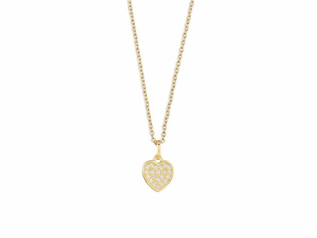 Xenox Sterling Silber Kette XS3419GK in Gelbgold vergoldet mit Ankerkette und funkelndem Herzanhänger, ideal für romantische Anlässe, Länge 40-45 cm.