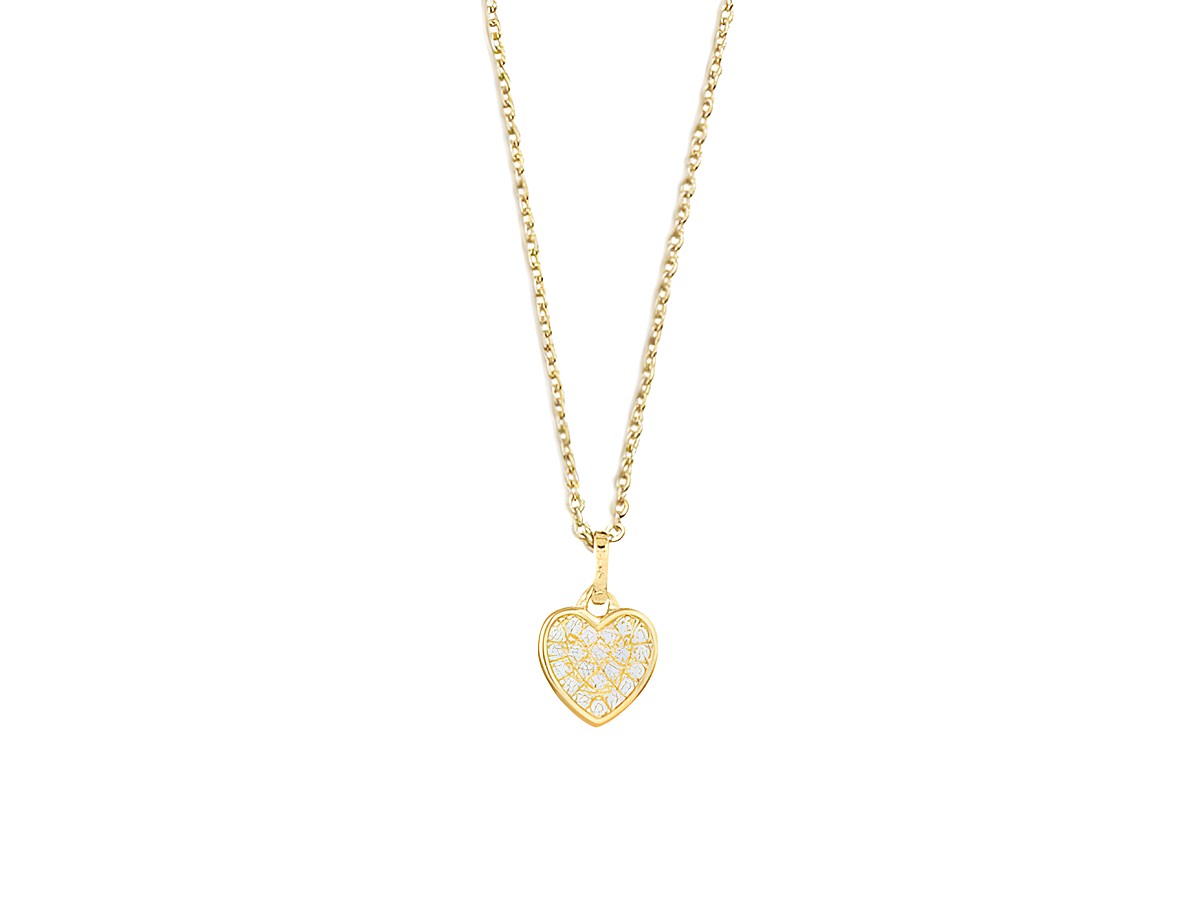 Xenox Sterling Silber Kette XS3419GK in Gelbgold vergoldet mit Ankerkette und funkelndem Herzanhänger, ideal für romantische Anlässe, Länge 40-45 cm.