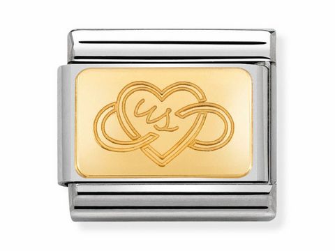Herz US Composable Classic aus Gold und Edelstahl, mit einem eingravierten Herz und der Aufschrift us, stilvolles Accessoire für Armbänder.