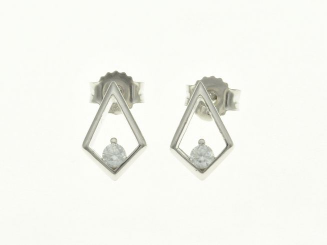 Viereck Raute Ohrstecker aus rhodiniertem Sterling Silber mit Zirkonia, Hersteller Juwelier Harnisch, elegantes Design für jeden Anlass.
