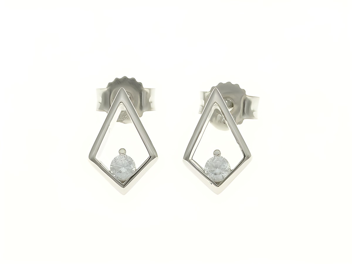 Viereck Raute Ohrstecker aus rhodiniertem Sterling Silber mit Zirkonia, Hersteller Juwelier Harnisch, elegantes Design für jeden Anlass.