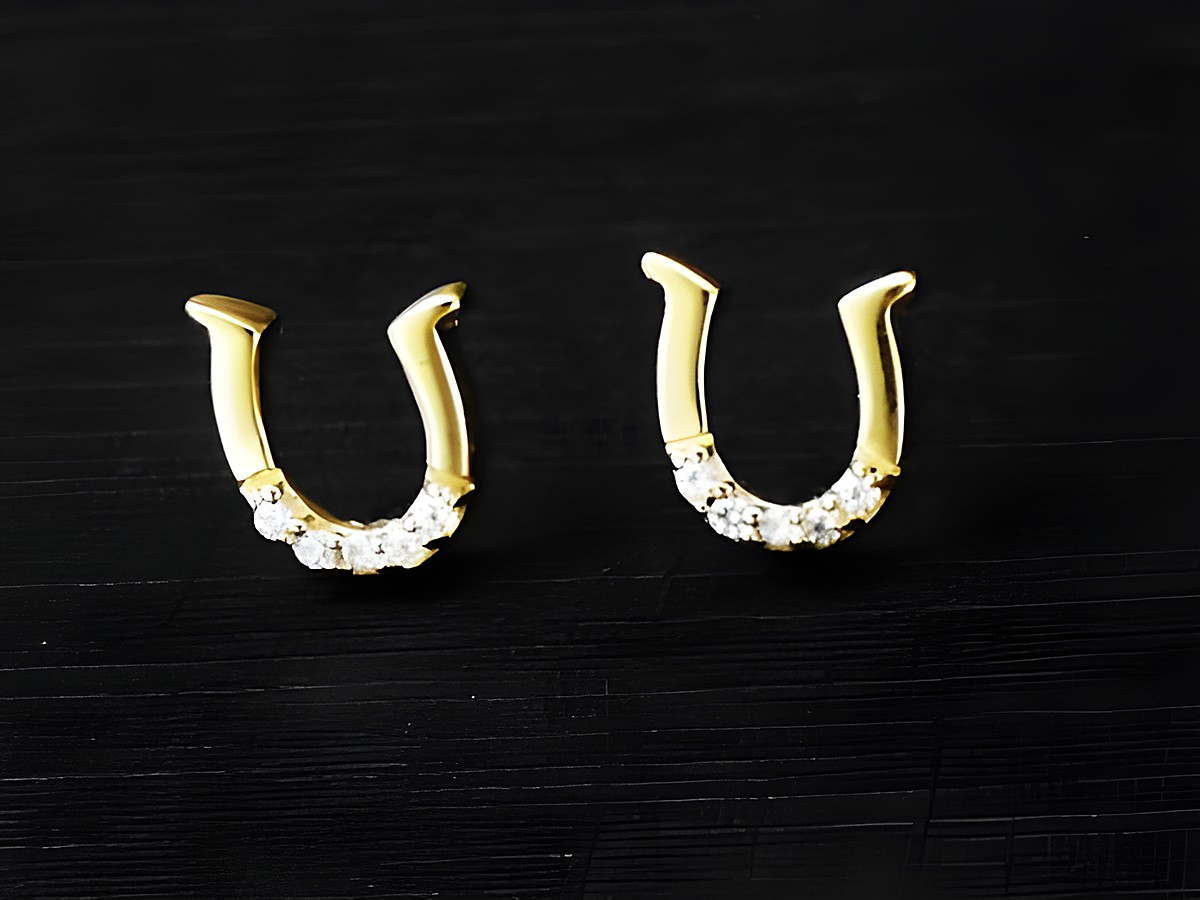 Gold Ohrringe in Hufeisenform mit funkelndem Zirkonia, aus 333 Gold gefertigt, vom Hersteller Juwelier Harnisch, eleganter Ohrstecker für jeden Anlass.