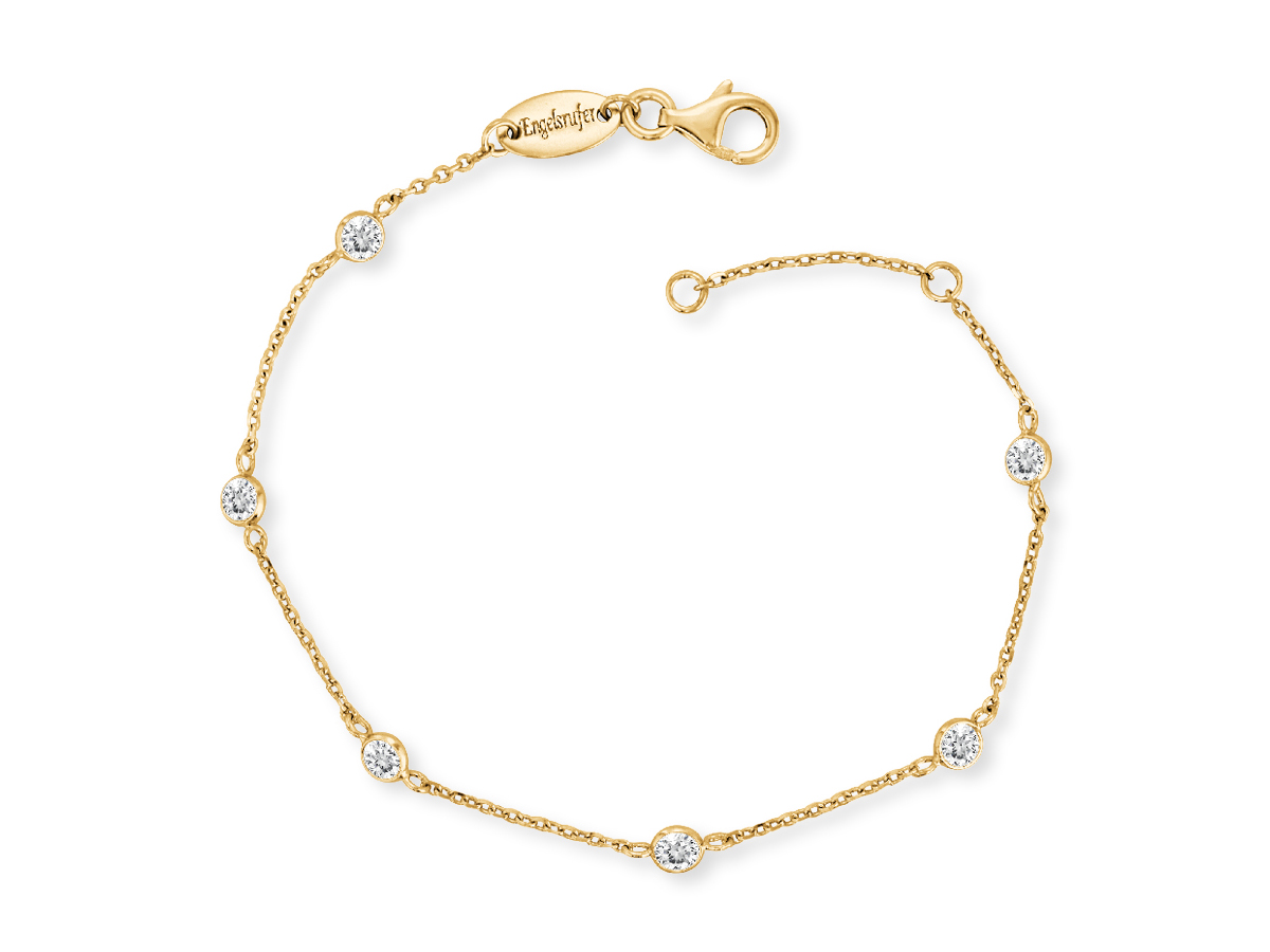 Engelsrufer ERB-LILMOON-ZI-G Moon Armband Moonlight in Gelbgold Vergoldung auf Silber mit Zirkonia, Länge 17 cm, feine Kette mit funkelnden Anhängern.