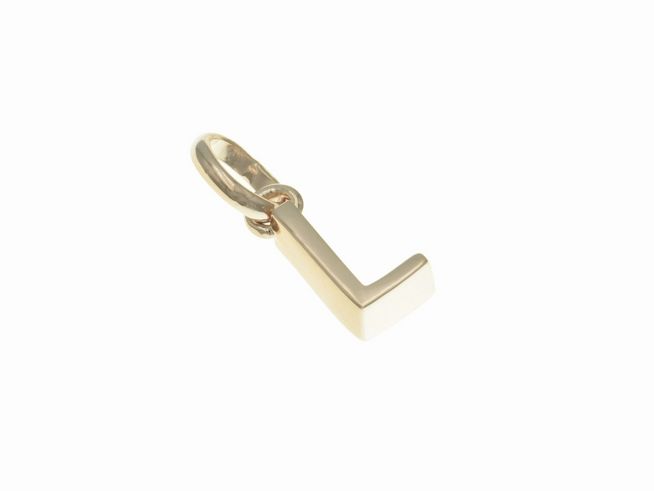 Anhänger aus Sterling Silber in Form des Buchstabens L, poliert und vergoldet in Roségold, hergestellt von Juwelier Harnisch. Elegant und zeitloses Schmuckstück.