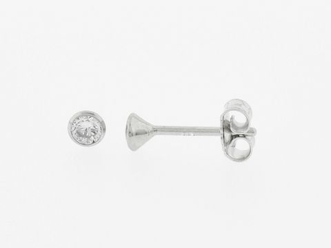 Weißgold Ohrringe Kelch 3,3 mm Zirkonia Stecker von Juwelier Harnisch, funkelnder Zirkonia mit elegantem Design, perfektes Accessoire für jeden Anlass.