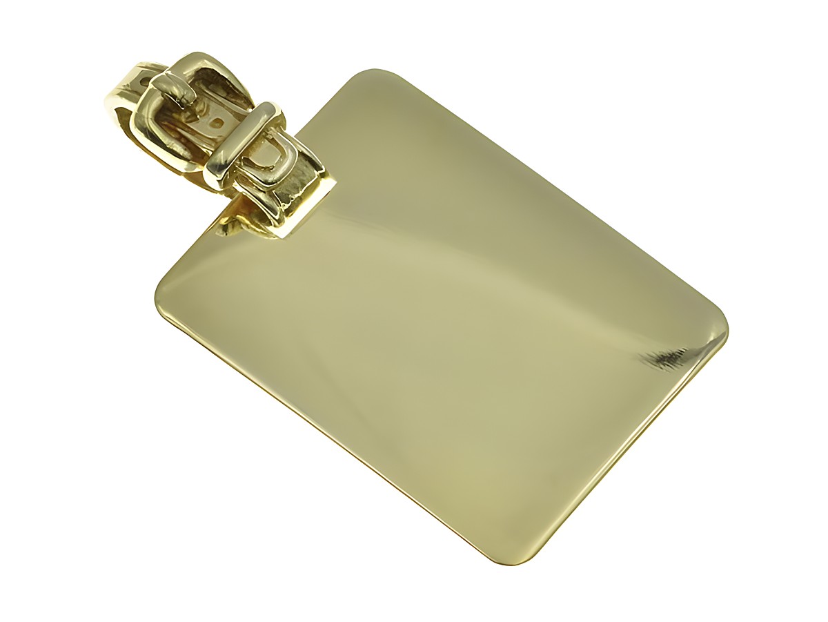 Schnalle groß Gravurplatte Gold 333 28 x 22 mm von Juwelier Harnisch mit glänzender Oberfläche und einem stabilen Aufhänger für personalisierte Gravuren.