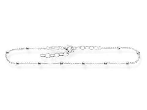 Silberne Fußkette von Thomas Sabo mit einer Länge von 22 bis 27 cm, elegant gestaltet mit kleinen runden Elementen, ideal für modische Akzente im Alltag.