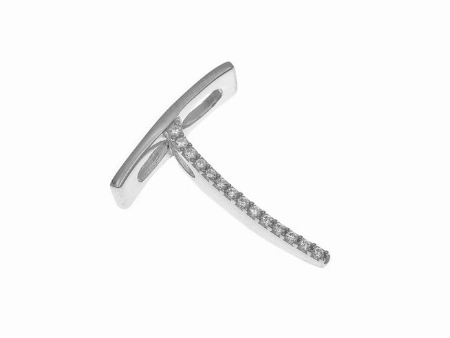 Anhänger aus sterling Silber in polierter und rhodinierter Ausführung, Buchstabe T, verziert mit Zirkonia, Hersteller Juwelier Harnisch.