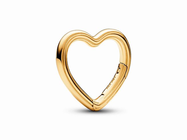 Charms in Herzform aus gelbgold vergoldetem Metall, ideal zum Öffnen und zum Ergänzen von Ketten oder Armbändern, von Pandora, für einen eleganten und liebevollen Akzent.