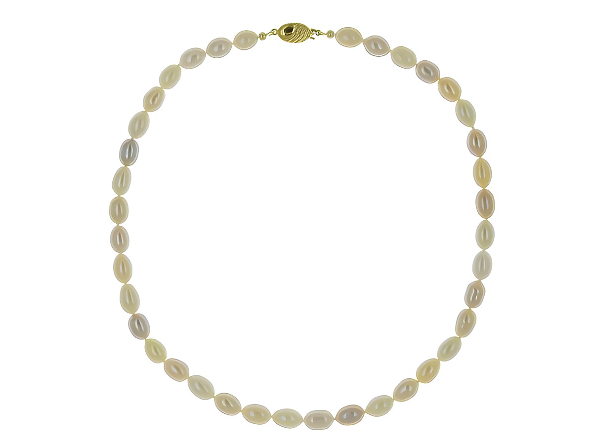Perlenkette aus Süßwasser-Zuchtperlen oval 8 x 11 mm in mehrfarbigen Tönen, Länge 46 cm, mit Gold 585 Verschluss, Hersteller Juwelier Harnisch, bunt. – Ansicht 3
