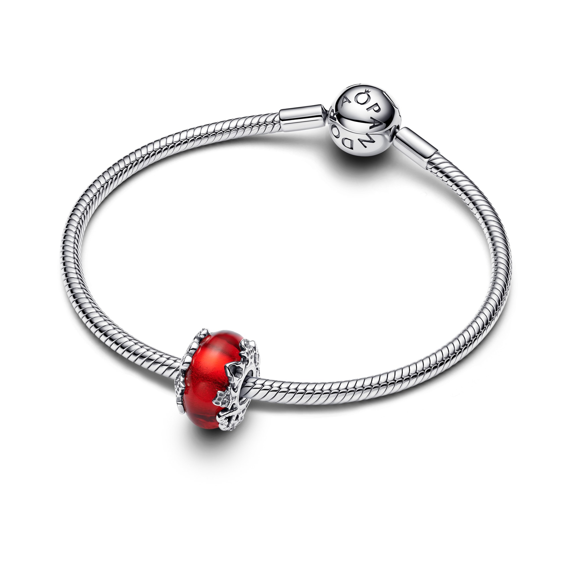 Pandora charm Weihnachtsmotiv-Anhänger aus Silber mit rotem Muranoglas und goldener Folie – Ansicht 2