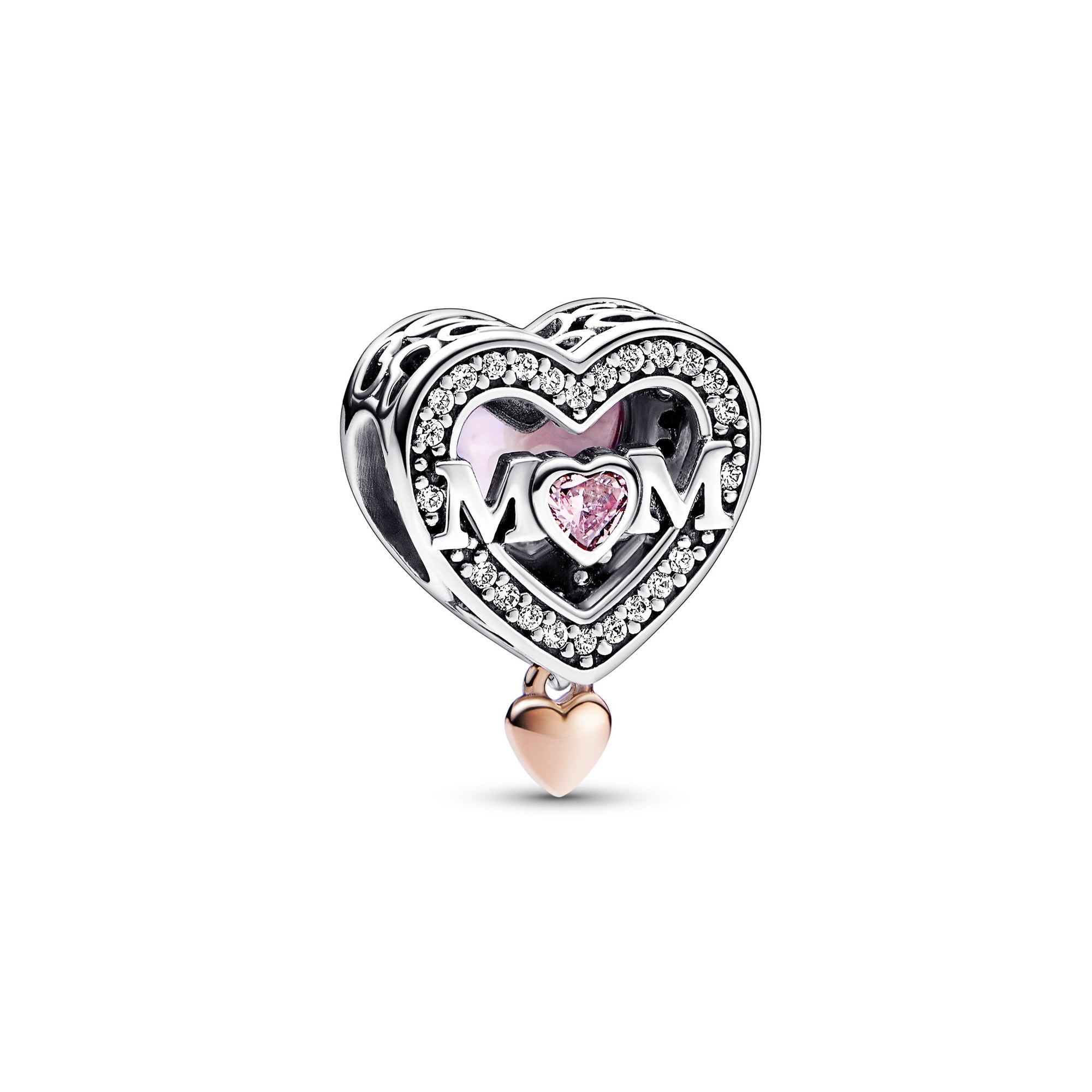 Pandora Mum & Herz Charm - Sterling Silber + Roségold Vergoldung