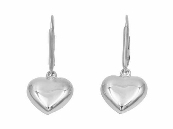 Ohrhänger in Herzform aus poliertem rhodiniertem Sterling Silber ohne Stein, Hersteller Juwelier Harnisch, ideal für jeden Anlass.
