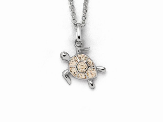 Sterling Silber Halskette mit einem Anhänger in Form einer Schildkröte, mit feinen Details und glitzerndem Element. Die Kette ist 42 cm lang und stammt von DUR.