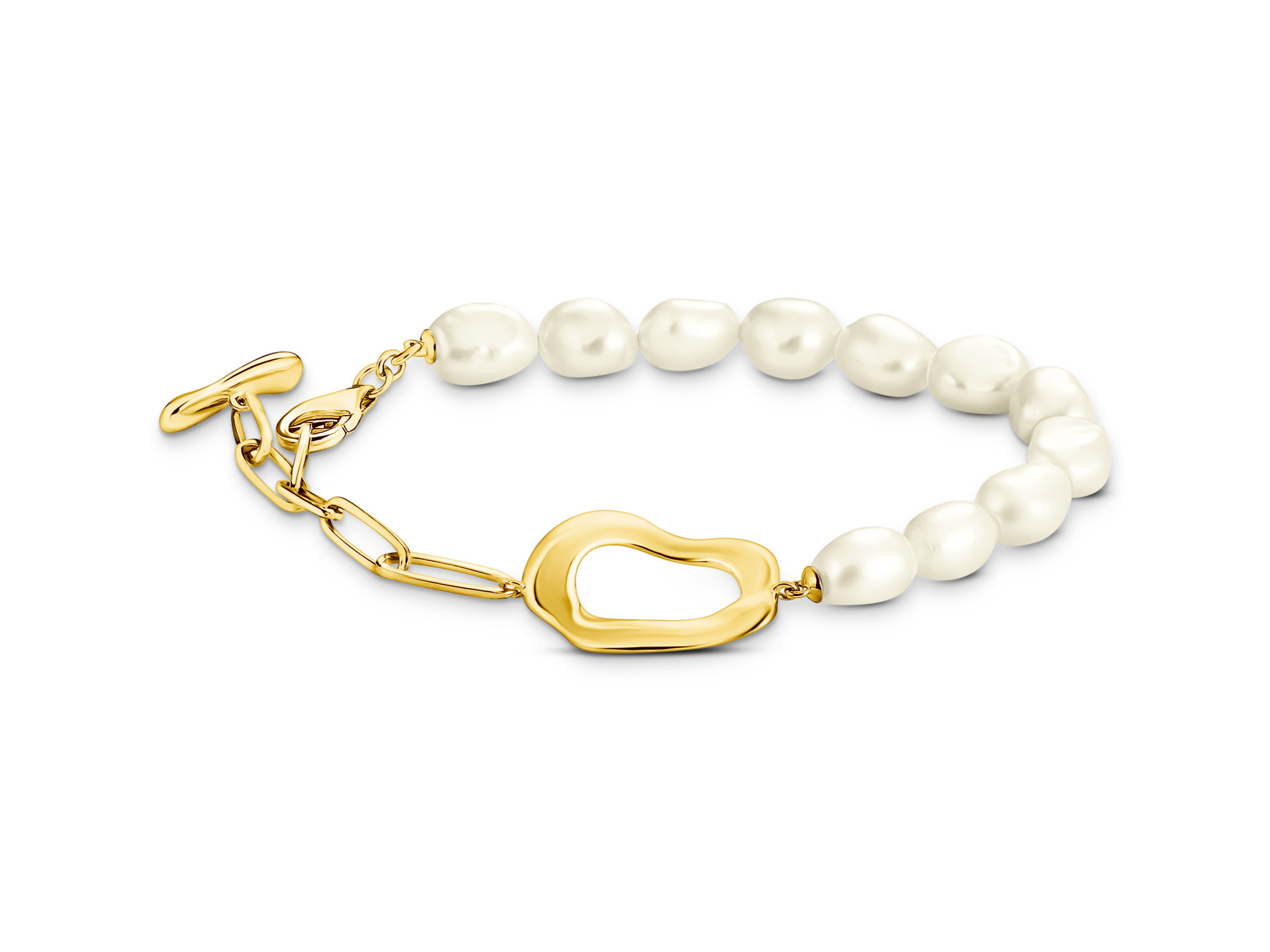 Thomas Sabo Armband A2190-430-14-L19v mit Zuchtperlen in Silber vergoldet, elegantem Design und Herzverschluss, ideal für stilvolle Anlässe und als Schmuckstück für jede Gelegenheit.