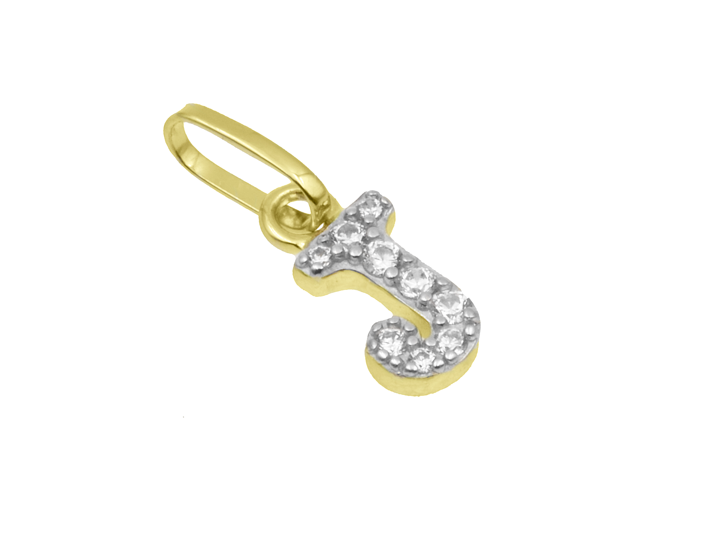 Buchstaben Anhänger - Buchstabe J - Sterling Silber Gelbgold Vergoldung - Zirkonia Buchstaben Anhänger J aus Sterling Silber mit Gelbgold Vergoldung, verziert mit funkelndem Zirkonia, hergestellt von Juwelier Harnisch.