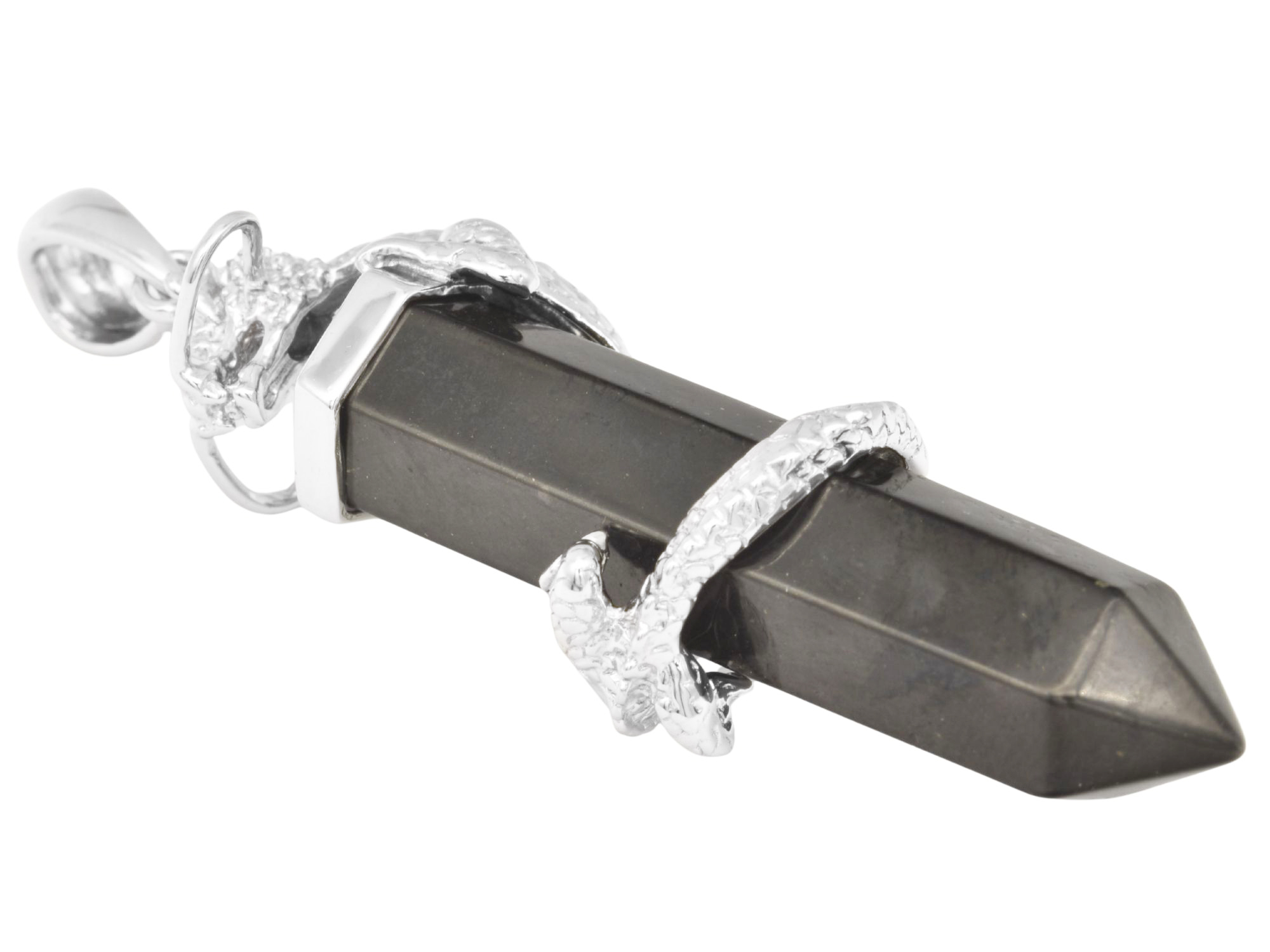 Anhänger Drachen Pendel - Sterling Silber 925 - poliert - Schungit Schwarz