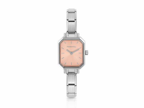 Die Nomination 076030 014 CLASSIC Paris Uhr eckig in Rosé zeigt ein elegantes, quadratisches Ziffernblatt mit zarten Indizes und einer feinen Armbanduhr mit glänzendem Metallarmband.