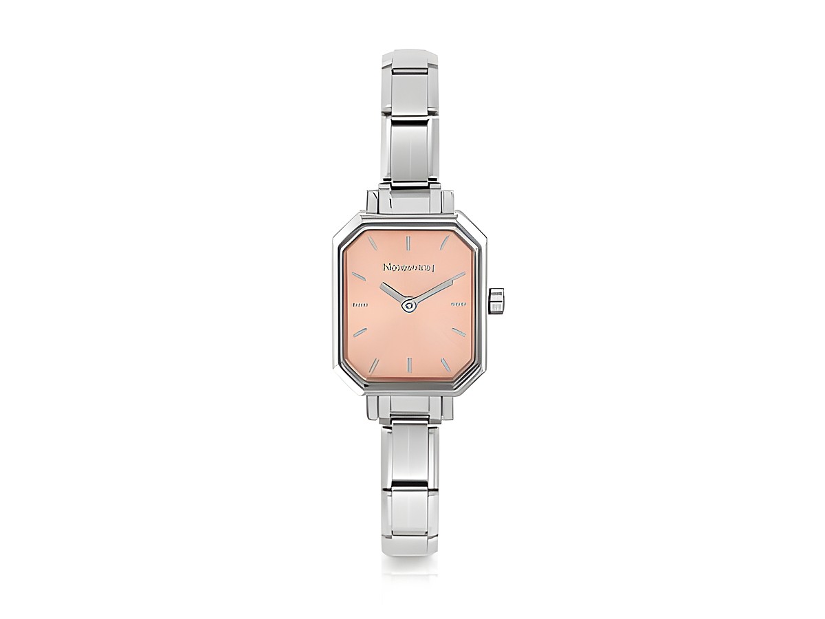 Die Nomination 076030 014 CLASSIC Paris Uhr eckig in Rosé zeigt ein elegantes, quadratisches Ziffernblatt mit zarten Indizes und einer feinen Armbanduhr mit glänzendem Metallarmband.