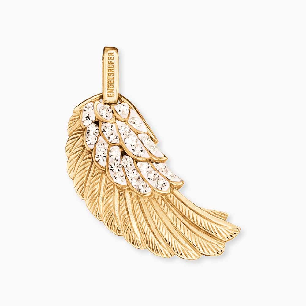 Engelsrufer FLÜGEL Anhänger mit Kristallen - Gelbgold vergoldet auf Silber & Kristall weiß - 3 cm – Ansicht 2