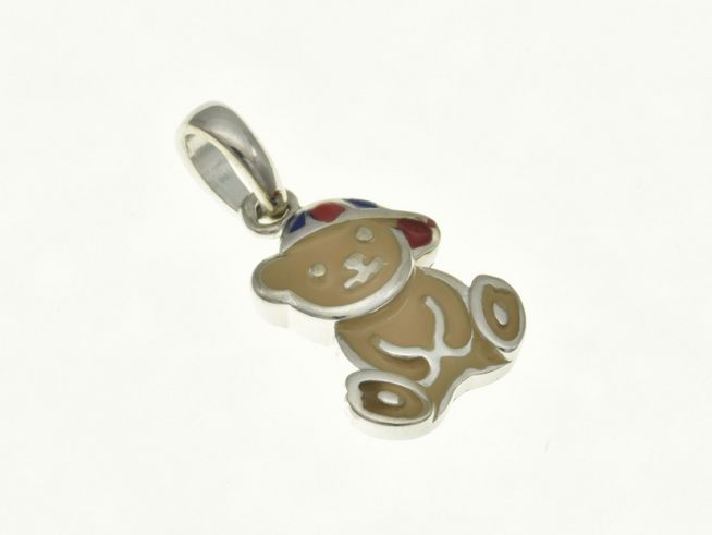 304493-0 Teddy Teddybär Bär Anhänger aus rhodiniertem Sterling Silber mit buntem Lack für Kinder, ideal als Geschenk oder Schmuckstück für kleine Liebhaber.