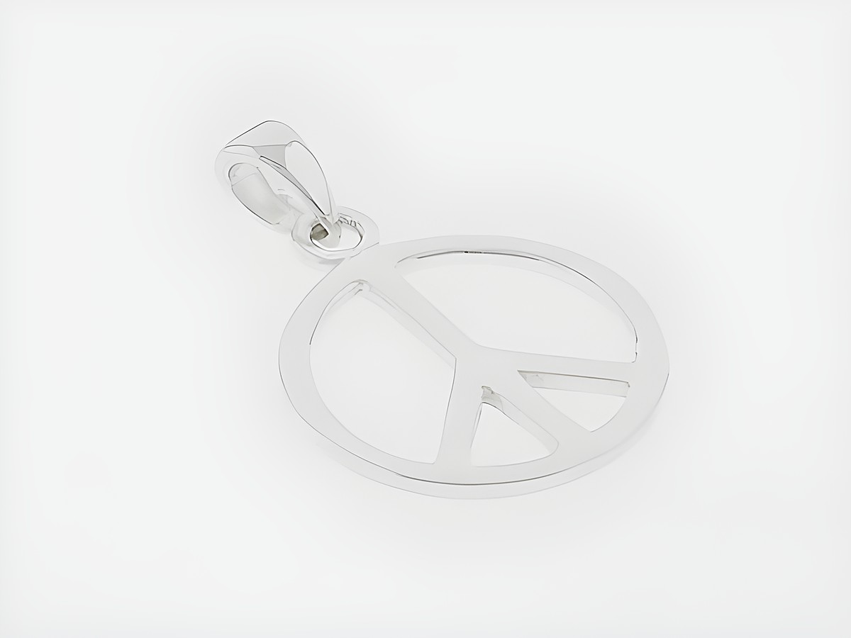 Silber Anhänger in Form eines Peace Zeichens, symbolisch für Frieden, gefertigt von Juwelier Harnisch. Elegantes und zeitloses Design für einen besonderen Schmucklook.