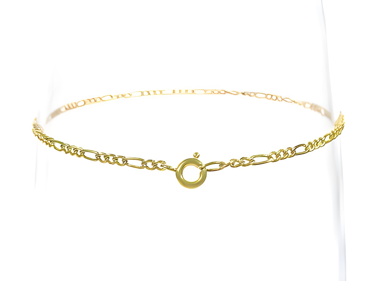 Fußkettchen aus Gold 585 im Figaro-Stil, 23 bis 25 cm lang, 1,6 mm dick, mit schlichter Öse, ideal für elegante Akzente, hergestellt von Juwelier Harnisch.