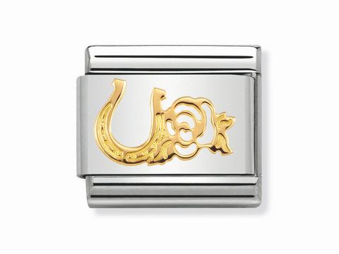Classic Hufeisen mit Rose aus Gold, gefertigt von Nomination, symbolisiert Glück und Schönheit in einem eleganten Design. Ideal für Schmuckliebhaber.