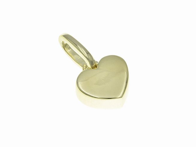 Anhänger aus poliertem Sterling Silber in Herzform, vergoldet in Gelbgold, hergestellt von Juwelier Harnisch, plastisch gestaltet, ideal für individuelles Schmuckdesign.