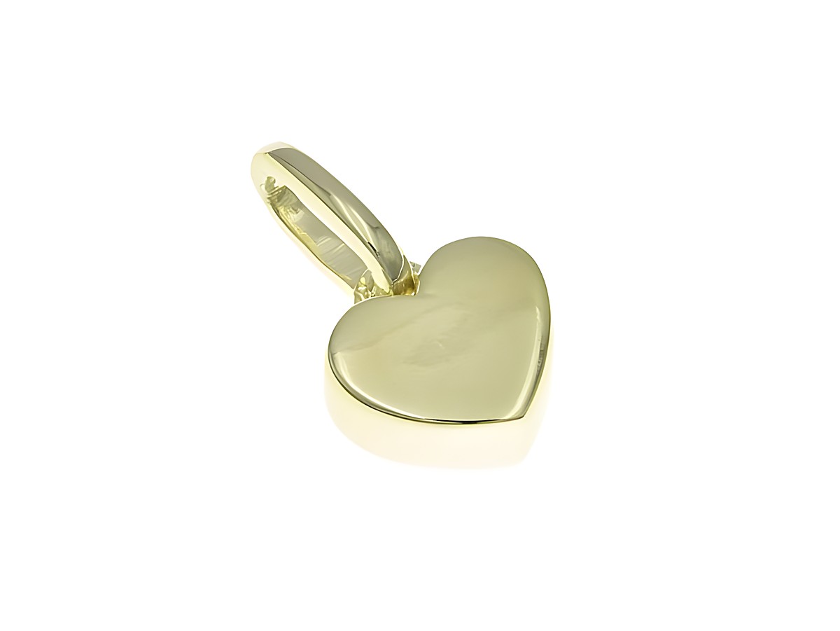 Anhänger aus poliertem Sterling Silber in Herzform, vergoldet in Gelbgold, hergestellt von Juwelier Harnisch, plastisch gestaltet, ideal für individuelles Schmuckdesign.