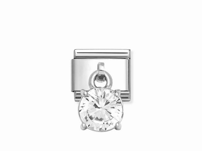 433181209-0 Charme von Nomination 331812 09 Classic aus Sterling Silber und Edelstahl mit einer großen weißen Zirkonia im Brillant-Schliff, perfekt für eine elegante und zeitlose Ergänzung.