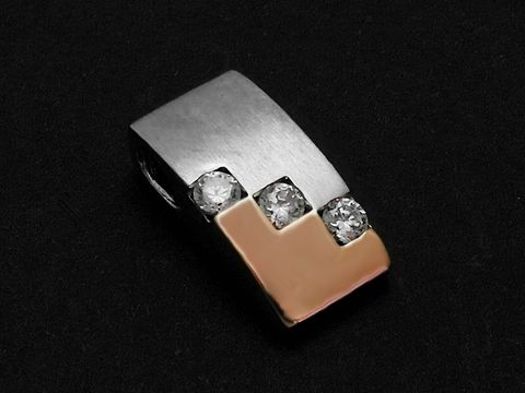 Viereckig silberner Anhänger rhodiniert mit modernem Design in Bicolor und Zirkonia, Hersteller: Juwelier Harnisch, diverses Motiv.