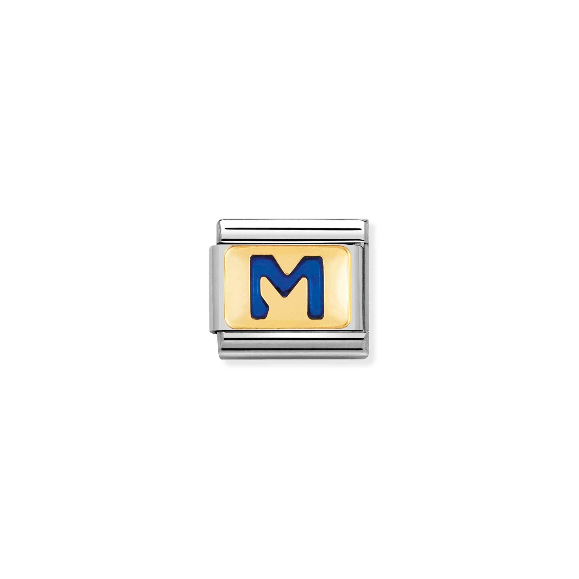 Nomination Composable Classic Charm Buchstabe M blau - Edelstahl, Gold 750 Gelbgold, Emaille