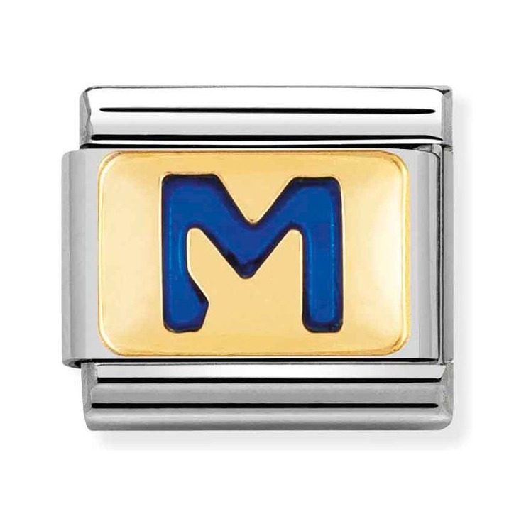 Nomination Composable Classic Charm Buchstabe M blau - Edelstahl, Gold 750 Gelbgold, Emaille