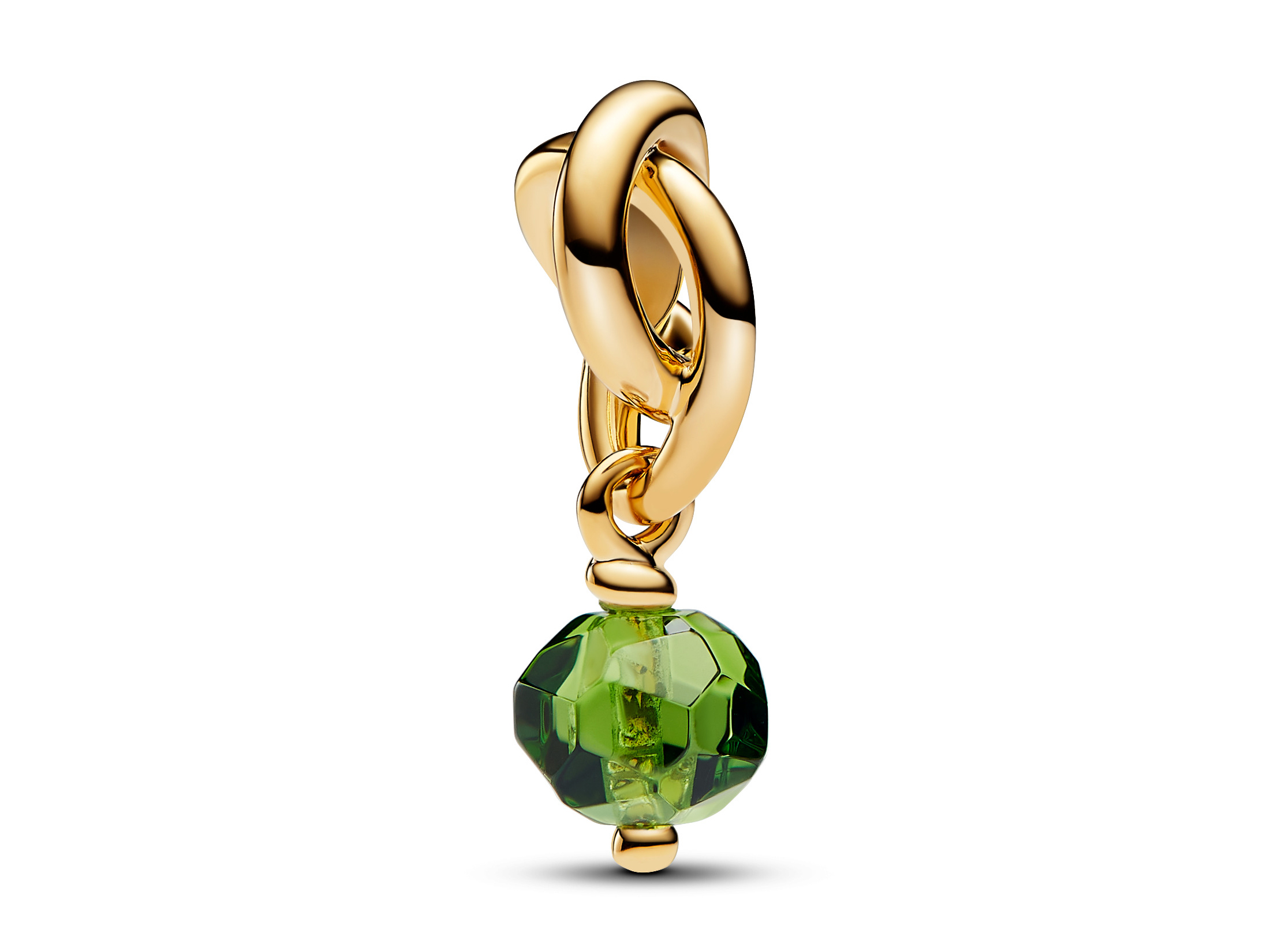 Charm mit grünem Kristall und gelbgold vergoldetem Design, inspiriert von Pandora SHINE, für den Monat August, ideal für stilvolle Akzente und individuelle Schmuckkreationen.