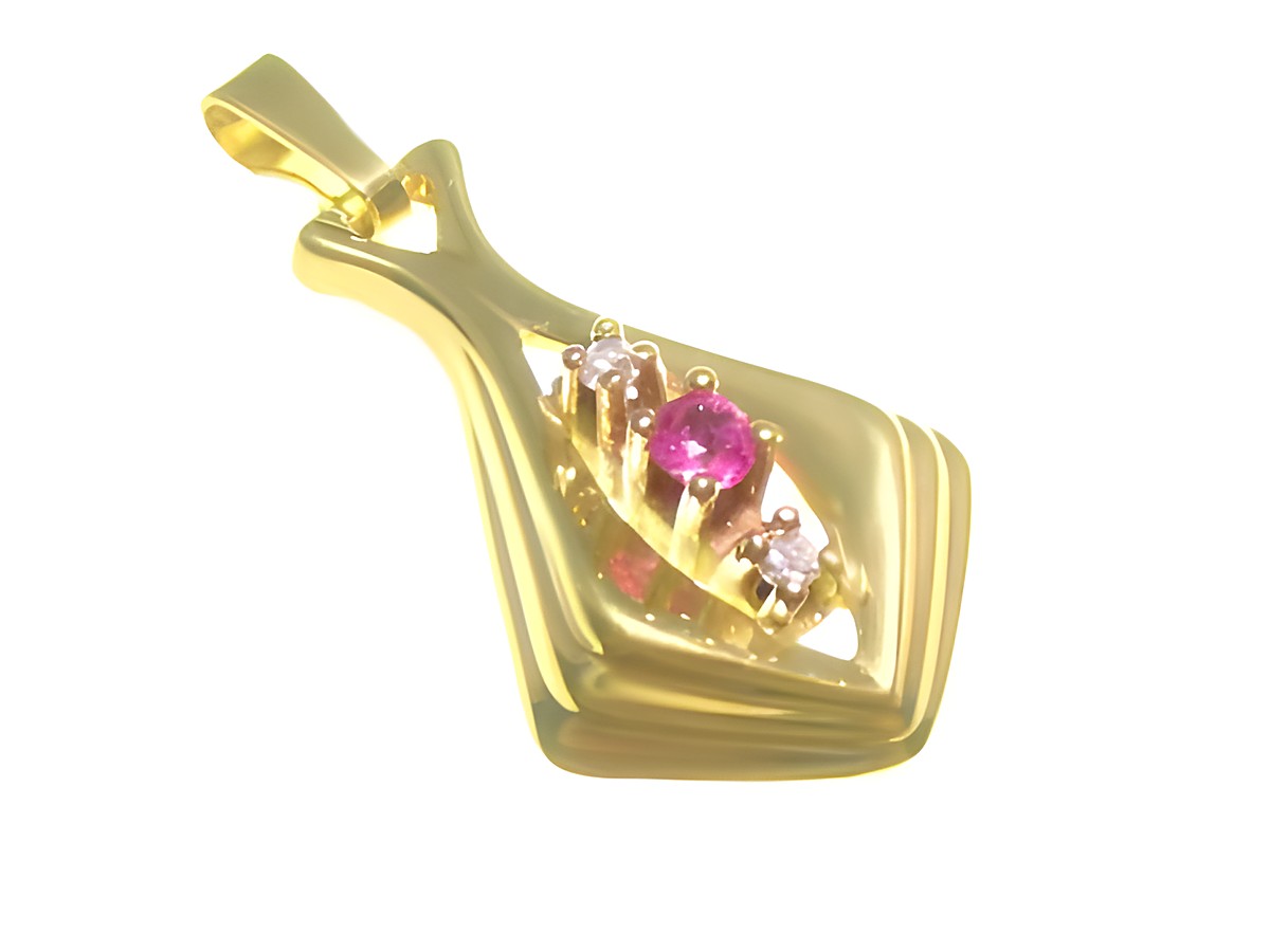 Goldanhänger in eleganter Form, verziert mit Diamanten und Brillianten, hergestellt von Juwelier Harnisch, glänzendes Gelbgold mit edlen Details.