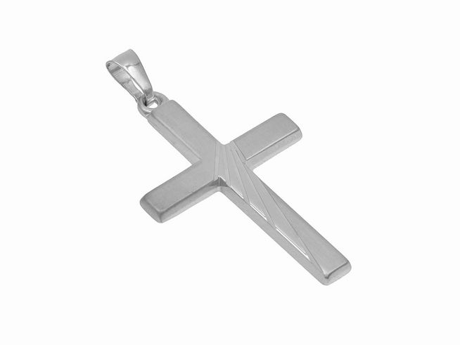 Anhänger Kreuz aus Sterling Silber, teilmattiert und rhodiniert, schlichtes Design, hergestellt von Juwelier Harnisch.