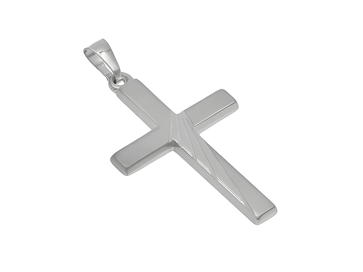 Anhänger Kreuz aus Sterling Silber, teilmattiert und rhodiniert, schlichtes Design, hergestellt von Juwelier Harnisch.