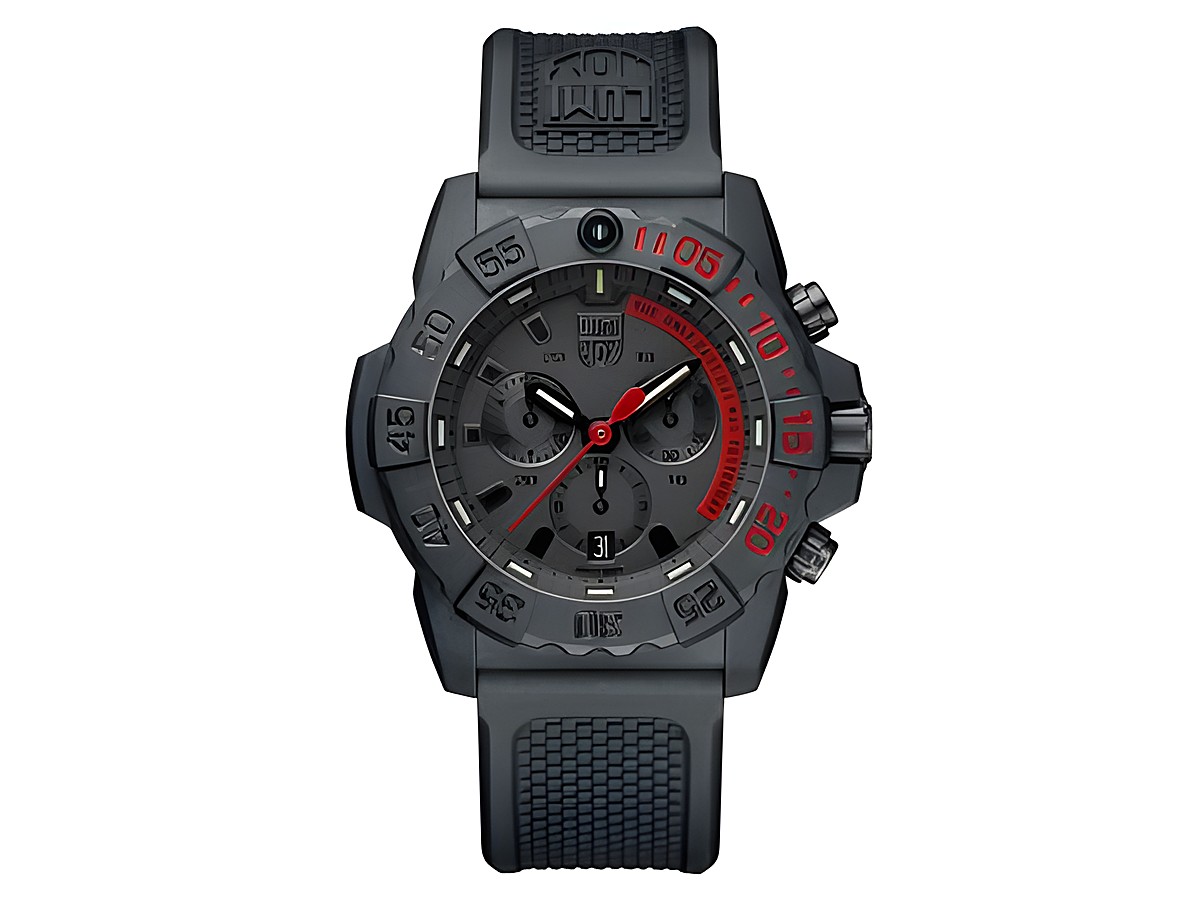 Luminox NAVY SEAL 3580 SERIES Chronograph XS.3581.EY Herren Armbanduhr in Schwarz mit rotem Akzent, robustes Gehäuse, sportliches Design, ideal für Abenteuer und tägliche Nutzung.